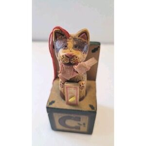 Vintage Kurt Adler Wooden Block Initial C is For Cat Jack in the Box Ornament